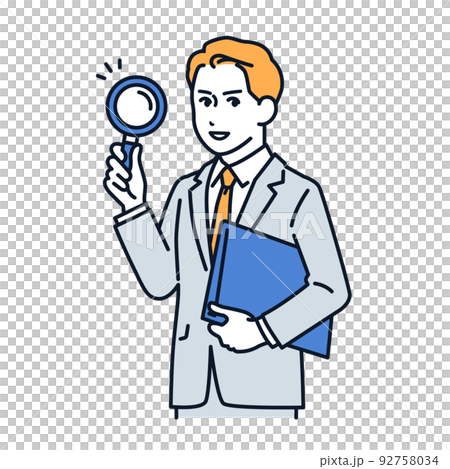 Vector illustration material of a man in a suit with a magnifying glass 92758034