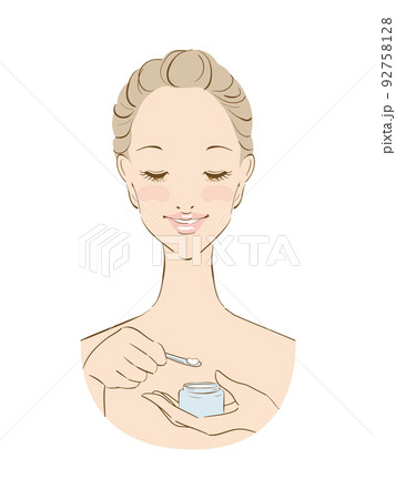 丁寧なスキンケアをする美しい女性　保湿クリーム 92758128