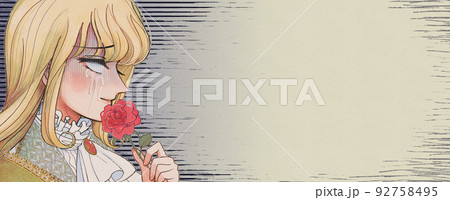 レトロ少女漫画風・薔薇を持って悲しむ王子さまのバナー レトロ少女漫画風・薔薇を持って悲しむ王子さまのバナー 92758495
