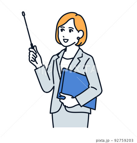 指示棒で説明するスーツの女性のベクターイラスト素材 指示棒で説明するスーツの女性のベクターイラスト素材 92759203