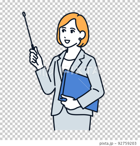 Vector illustration material of a woman in a suit explaining with an instruction stick Vector illustration material of a woman in a suit explaining with an instruction stick 92759203