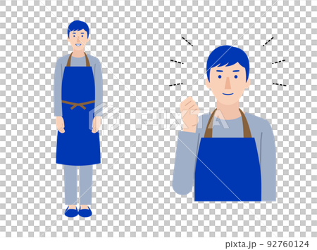 エプロンを着けた男性スタッフ 全身と上半身のイラスト1 エプロンを着けた男性スタッフ 全身と上半身のイラスト1 92760124