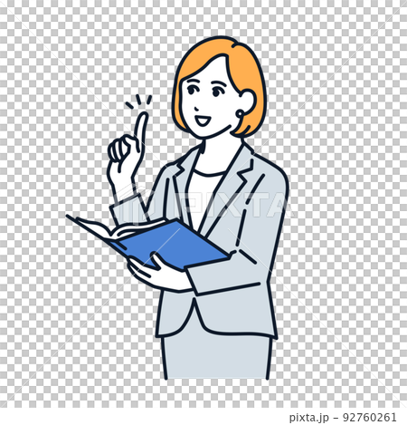 Vector illustration material of a woman in a suit explaining with materials 92760261