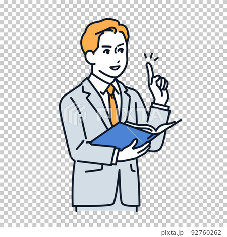 Vector illustration material of a man in a suit explaining with materials 92760262