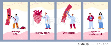 Cholesterol and heart health posters template, doctors examining arteries, flat vector illustration. Cholesterol and heart health posters template, doctors examining arteries, flat vector illustration. 92760322