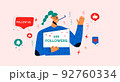 Smiling people celebrate large number of followers on social media. Blogging concept, influencer marketing, network promotion, SMM banner, landing page, flyer 92760334