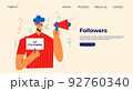 Smiling people celebrate large number of followers on social media. Blogging concept, influencer marketing, network promotion, SMM banner, landing page 92760340