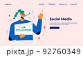 Smiling people celebrate large number of followers on social media. Blogging concept, influencer marketing, network promotion, SMM banner, landing page 92760349