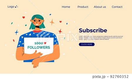 Smiling people celebrate large number of followers on social media. Blogging concept, influencer marketing, network promotion, SMM banner, landing page Smiling people celebrate large number of followers on social media. Blogging concept, influencer marketing, network promotion, SMM banner, landing page 92760352