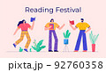 Modern people reading book festival. Set of characters enjoying their hobbies, leisure. Vector illustration in flat cartoon style. 92760358