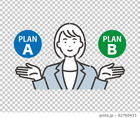 A business woman proposing A and B, comparing and explaining 92760433