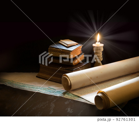 Still life from ancient books with candles Still life from ancient books with candles 92761301