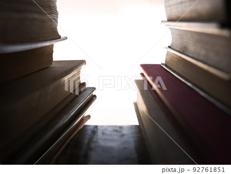 Old books on shelf. Ancient background 92761851