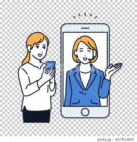 スマホでオンライン相談をする女性のベクターイラスト素材 スマホでオンライン相談をする女性のベクターイラスト素材 92761960