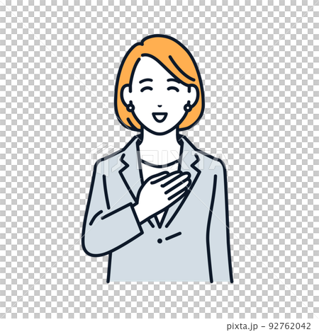 一個穿著西裝的女人把手放在胸前的矢量圖解素材 92762042
