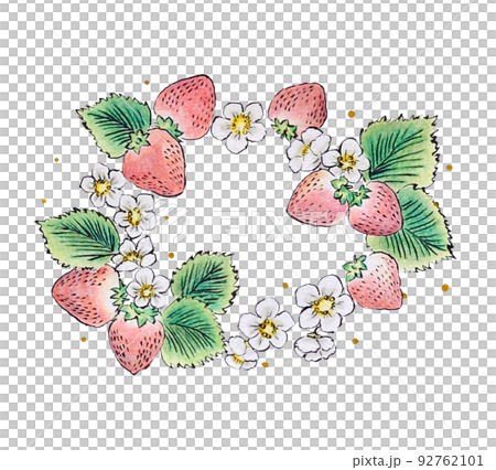苺と苺の花のリースのイラスト 苺と苺の花のリースのイラスト 92762101