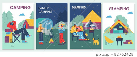 Set of vertical banner or poster templates about camping and glamping flat style 92762429