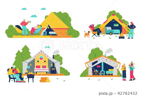 Set of clamping scenes with people relaxing in nature flat style 92762432