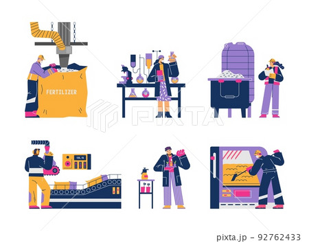 Production of fertilizers for agriculture set flat vector illustration isolated. 92762433