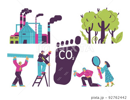 Carbon footprint and greenhouse gas emission concept, flat vector illustration isolated on white background. 92762442