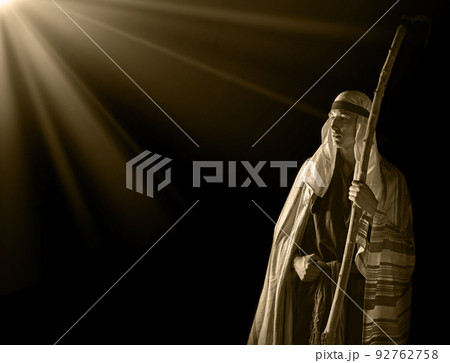 Ancient man with wooden wand Ancient man with wooden wand 92762758