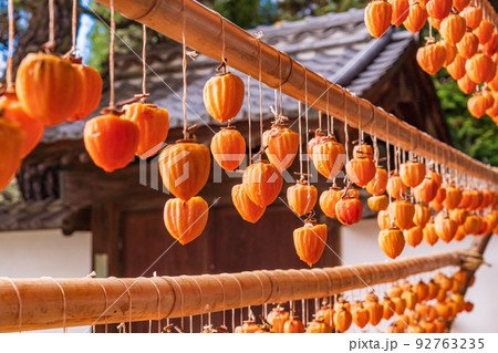 (山梨県)旧高野家住宅(甘草屋敷)、軒先の柿すだれ(枯露柿) (山梨県)旧高野家住宅(甘草屋敷)、軒先の柿すだれ(枯露柿) 92763235