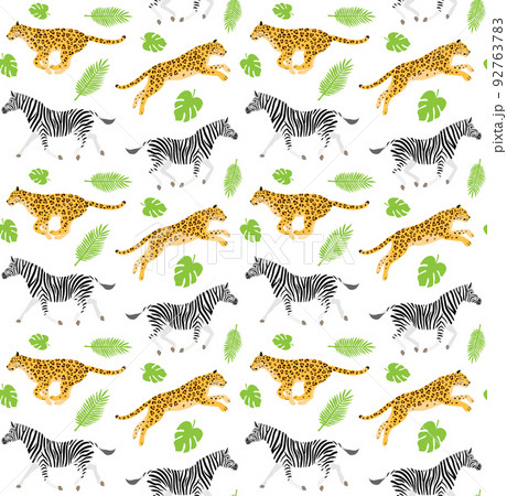 Vector seamless pattern of leopard and zebra 92763783