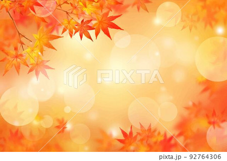 赤く紅葉した美しい紅葉の葉のオシャレなベクターの光のキラキラしたピンボケの背景素材フレーム 92764306