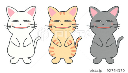 薄ら笑いの猫のイラスト 輪郭 実線 黒色のイラスト素材