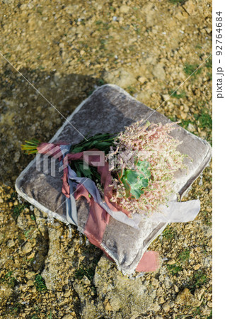 bridal bouquet on pillow bridal bouquet on pillow 92764684