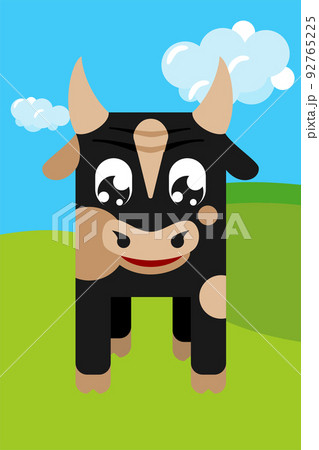 Geometric stylized bull in cartoon colorful valley Geometric stylized bull in cartoon colorful valley 92765225