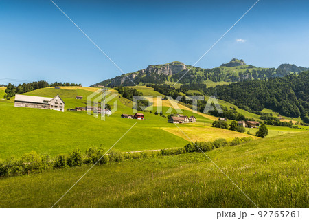 Idyllic mountain landscape in the Swiss Alps with  mountain Hoher Kasten, Switzerland  92765261