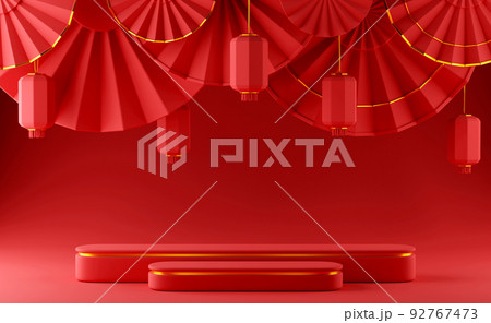 Chinese red luxury background with pedestal, podium, round stage Chinese red luxury background with pedestal, podium, round stage 92767473