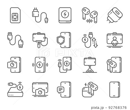 kandidatskole arkitekt pas Mobile accessories line icons. Sim card, selfie...のイラスト素材 [92768376] - PIXTA