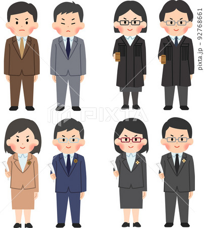 判事と検察、弁護士と被告と原告の立ち絵 判事と検察、弁護士と被告と原告の立ち絵 92768661