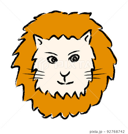 ライオンの顔 可愛い手描きの線画 ハンサムなライオンのイラスト素材