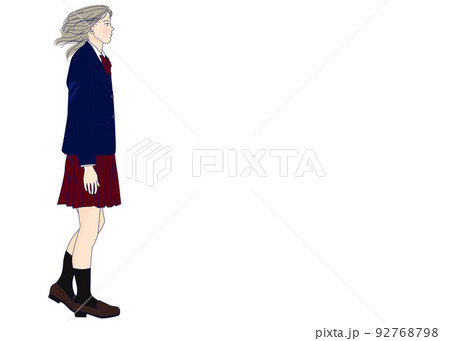 制服の女子高生の横向き 全身のイラストのイラスト素材