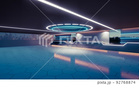 3d rendering of empty space inside futuristic showroom. 92768874