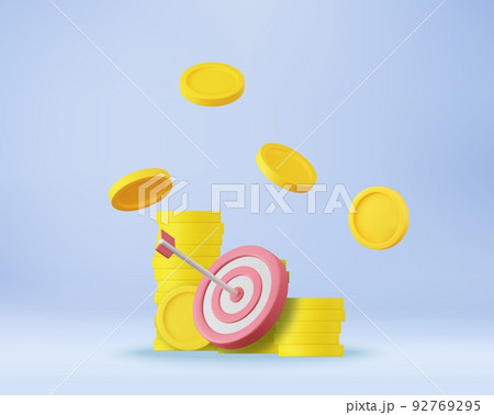 3d red target and arrows with stacks coins 92769295