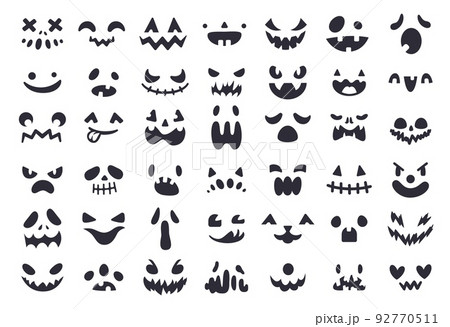 Pumpkin faces stencil. Scary carved halloween face, ghost smile spooky jack evil smile mouth eyes scary silhouette lantern creepy cartoon horror icon ingenious vector illustration 92770511