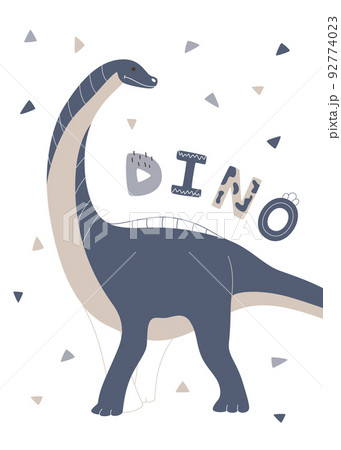 Cute nordic kids poster or birthday card with a blue dinosaur Cute nordic kids poster or birthday card with a blue dinosaur 92774023