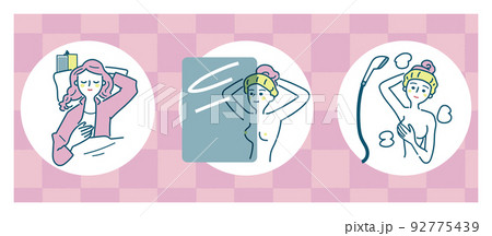乳房を意識する生活習慣　　セット　イラスト素材 92775439