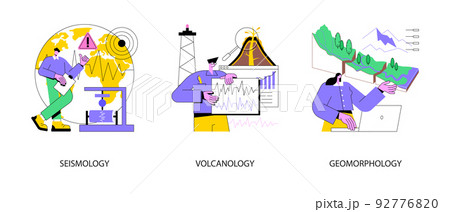 Earth science abstract concept vector illustration set. Seismology and volcanology, geomorphology university discipline, earthquake and tectonic movement, volcanic activity abstract metaphor. Earth science abstract concept vector illustration set. Seismology and volcanology, geomorphology university discipline, earthquake and tectonic movement, volcanic activity abstract metaphor. 92776820