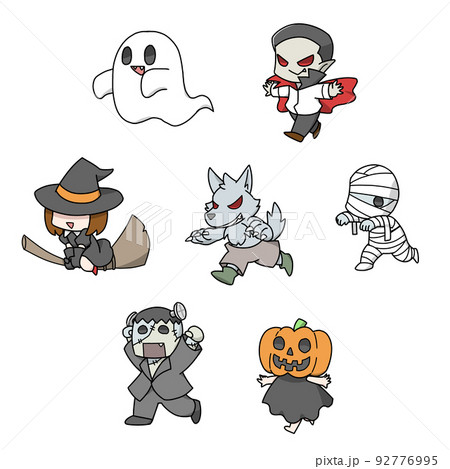 ハロウィンの怪物デフォルメキャラクター7種 ハロウィンの怪物デフォルメキャラクター7種 92776995
