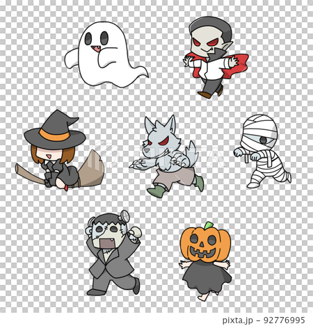 ハロウィンの怪物デフォルメキャラクター7種 ハロウィンの怪物デフォルメキャラクター7種 92776995