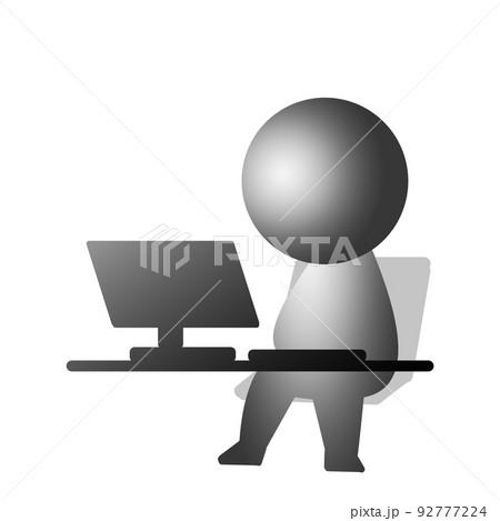 リモートワーク中の3D風人物シルエット 92777224