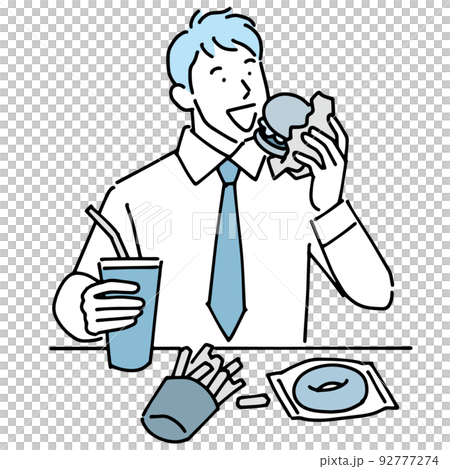ジャンクフードを食べる若い男性 92777274