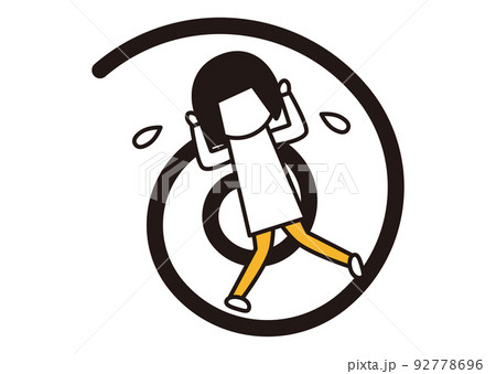 渦巻き状に落ちていく女性_線画イラスト_黒と黄色 渦巻き状に落ちていく女性_線画イラスト_黒と黄色 92778696