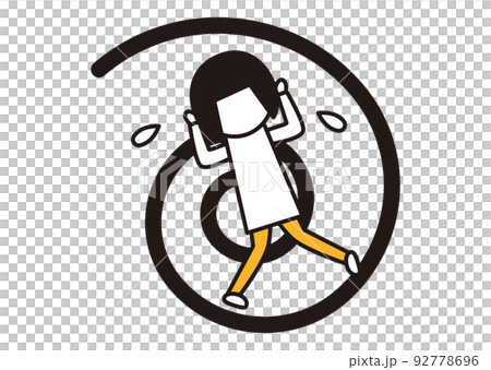 渦巻き状に落ちていく女性_線画イラスト_黒と黄色 渦巻き状に落ちていく女性_線画イラスト_黒と黄色 92778696