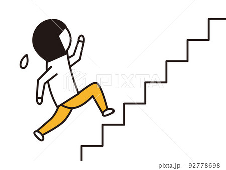階段を駆け上る女性_線画イラスト_黒と黄色 階段を駆け上る女性_線画イラスト_黒と黄色 92778698